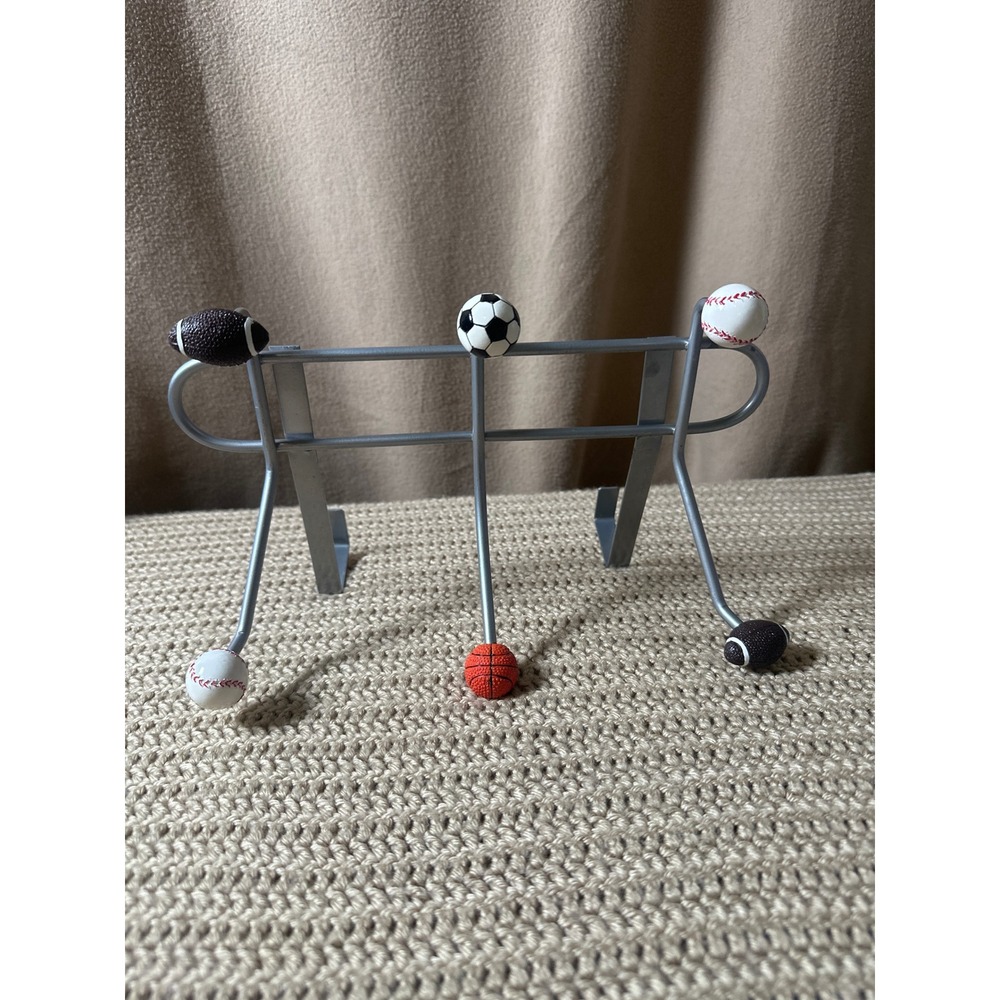 Kids Sports Over The Door Hook Rack Silver Metal Basketball Football Soccer Ball